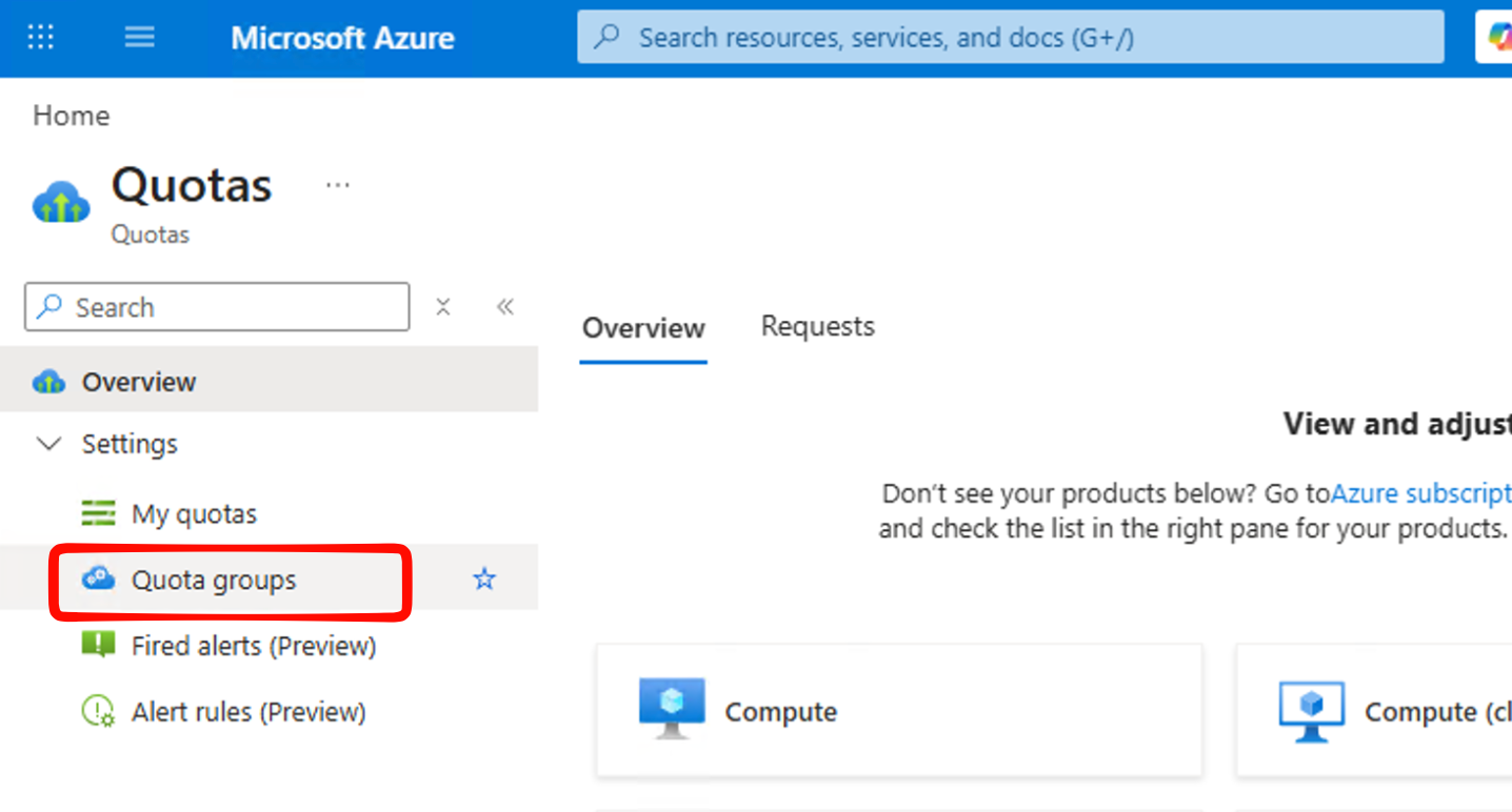 Quota groups navigation under Settings