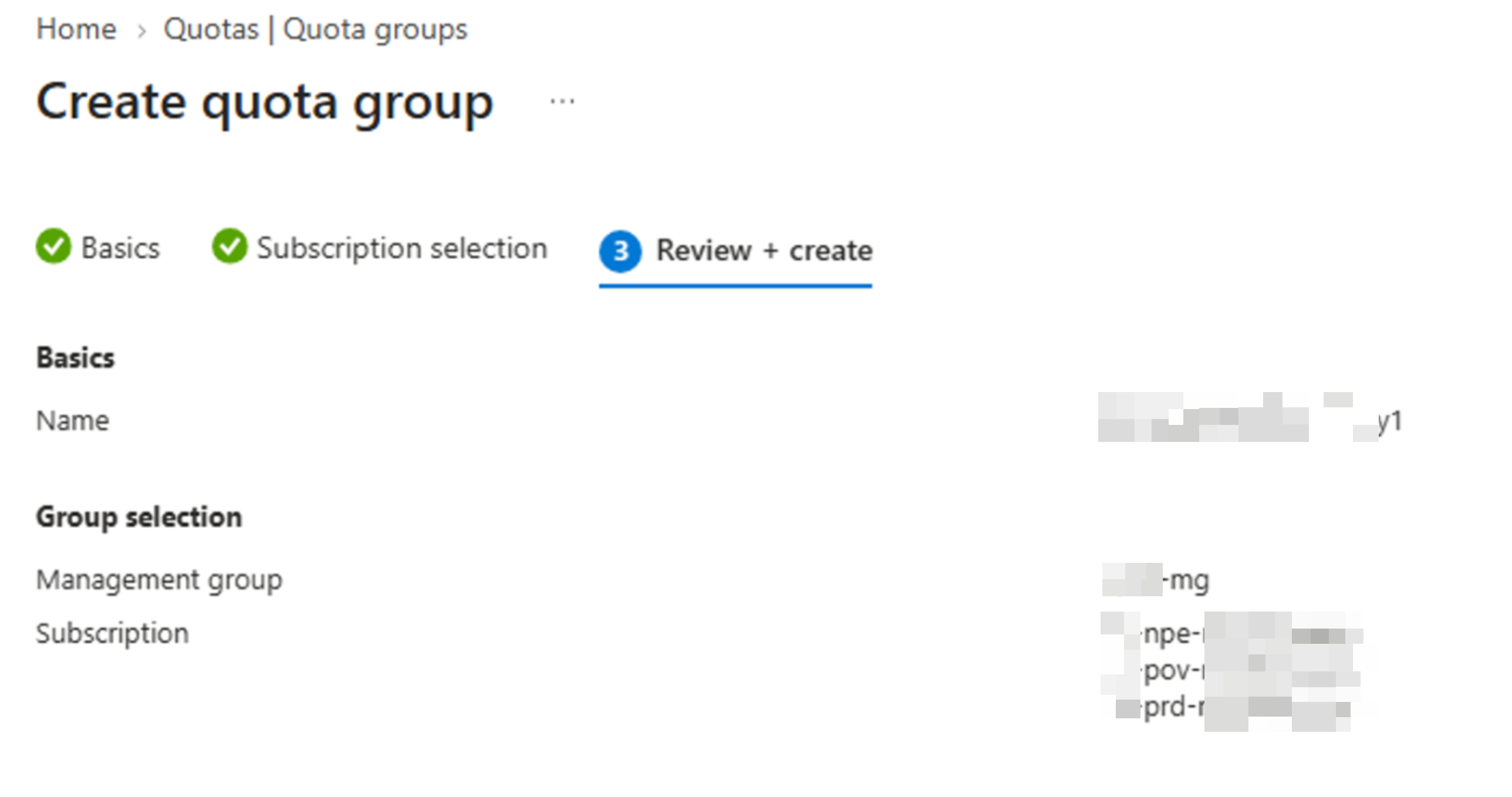 Review and create the quota group