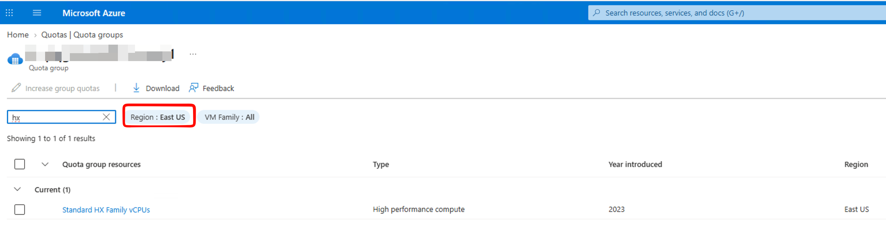 Select the region and VM-family quota