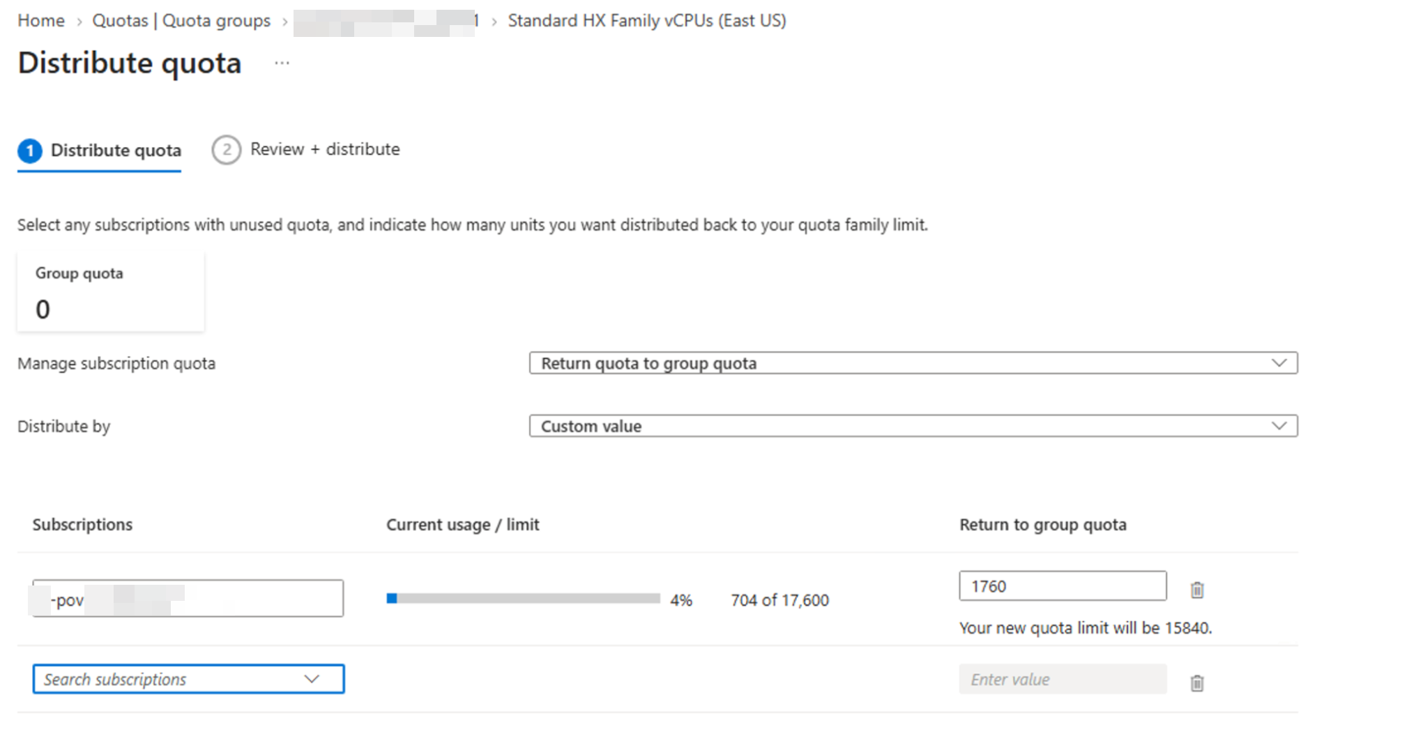 Return unused quota from the source subscription