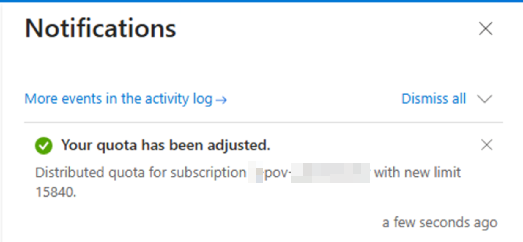 Successful source subscription quota adjustment notification