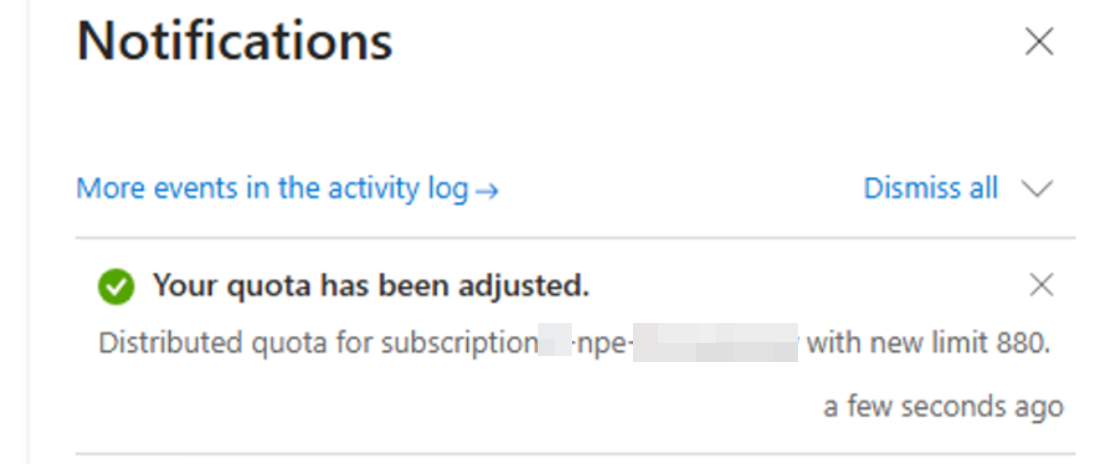 Successful destination quota adjustment notification